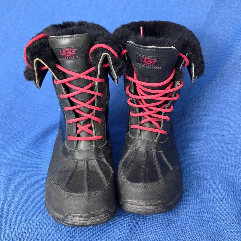 UGG Australia Mens Size 9 Butte Black Waterproof Leather Snow Boots Vibram F100